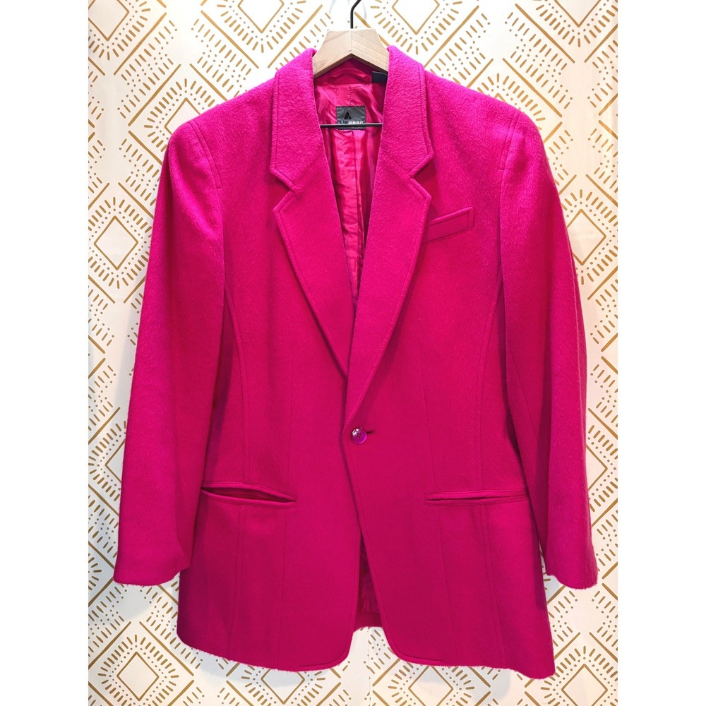 Vintage Wool Blend Blazer Women 8 Hot Pink Oversized Bright 90s Style Statement‎